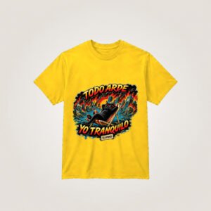 Gato tranquilo mientras todo arde — Camiseta amarilla