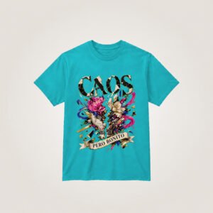 Caos bonito entre flores y cristal — Camiseta turquesa