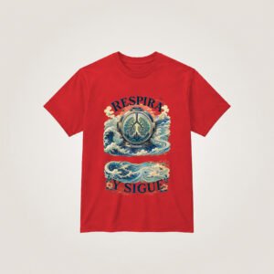 Respira y sigue: bosque dentro del casco — Camiseta roja