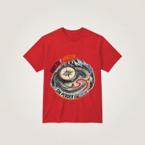 Vuelta y vuelta: brújula entre montañas — Camiseta roja